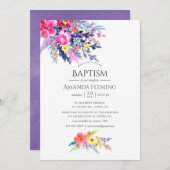 水カラフル色フローラバプテスマまたは《キリスト教》洗礼式や命名式 招待状 (正面/裏面)