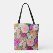 水カラフル色フローラパープルピンクローズ トートバッグ (裏面)