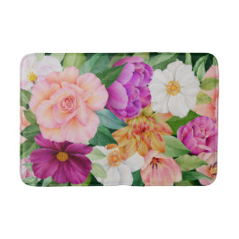 水カラフル色フローラパープルピンクローズ バスマット