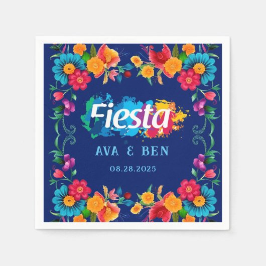 水カラフル色フローラフェスタ結婚ズ スタンダードカクテルナプキン (正面)