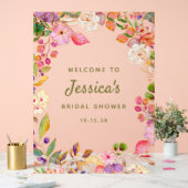 水カラフル色フローラブライダルシャワーへようこそ アクリルサイン (ウェディング)