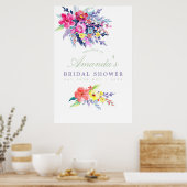 水カラフル色フローラブライダルシャワーへようこそ ポスター (キッチン)