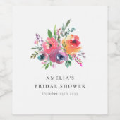 水カラフル色フローラブライダルシャワーカスタム ワインラベル (シングルラベル)