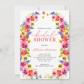 水カラフル色フローラブライダルシャワー 招待状 (正面)