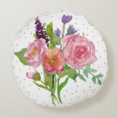 水カラフル色フローラブーケアクセント枕 ラウンドクッション (裏面)