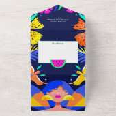 水カラフル色フローラメキシカン結婚フィエスタ オールインワン招待状 (外側)