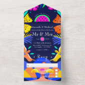 水カラフル色フローラメキシカン結婚フィエスタ オールインワン招待状 (内側)