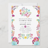 水カラフル色フローラメキシカン結婚フィエスタ 招待状 (正面)