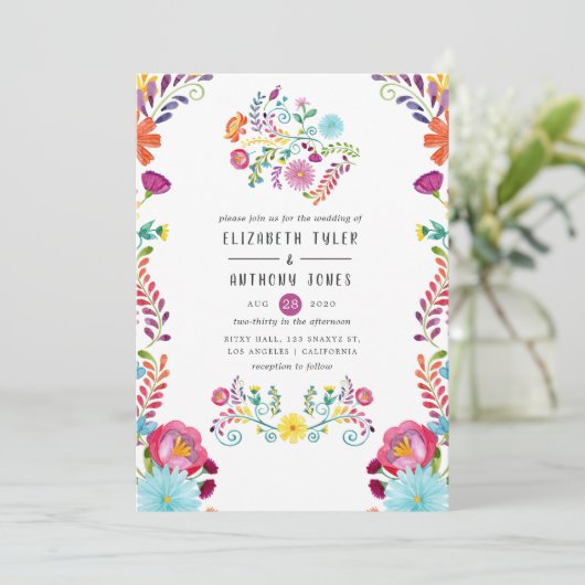 水カラフル色フローラメキシカン結婚フィエスタ 招待状 (スタンド正面)