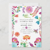 水カラフル色フローラメキシカン結婚フィエスタ 招待状 (正面)