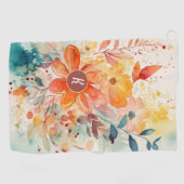 水カラフル色フローラモノグラム ゴルフタオル (横)