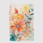 水カラフル色フローラモノグラム ゴルフタオル (正面)