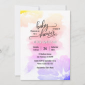 水カラフル色フローラユニセックス赤ちゃんシャワー 招待状 (正面)