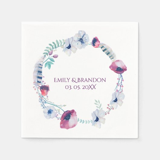 水カラフル色フローラリース スタンダードカクテルナプキン (正面)