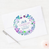 水カラフル色フローラリース ラウンドシール (封筒)