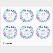 水カラフル色フローラリース ラウンドシール (シート)