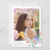 水カラフル色フローラ写真卒業パーティー 招待状 (裏面)