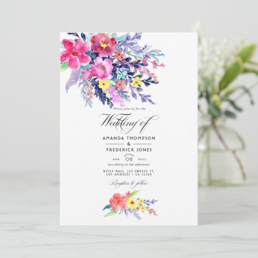 水カラフル色フローラ春の結婚式写真 招待状 (スタンド正面)