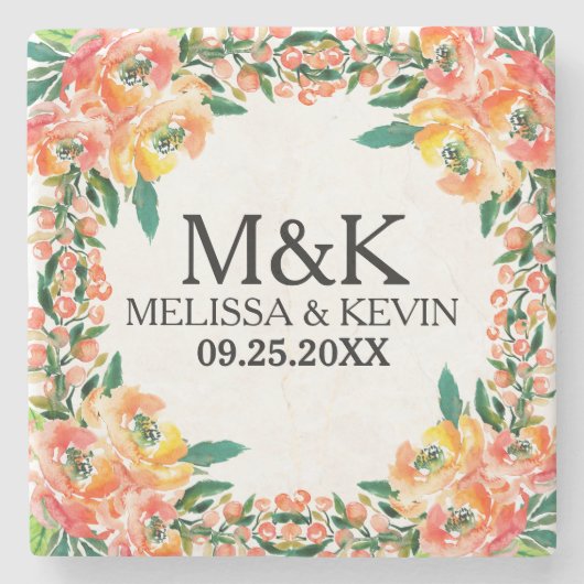 水カラフル色フローラ枠 ストーンコースター (正面)