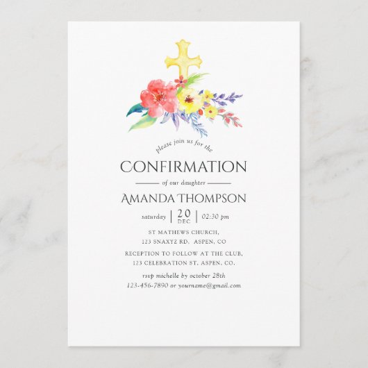 水カラフル色フローラ確認 招待状 (正面)