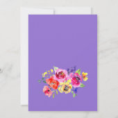 水カラフル色フローラ紫ブライダルシャワー 招待状 (裏面)