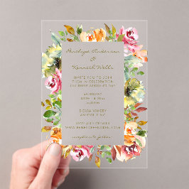 水カラフル色フローラ結婚の自然防峰 アクリル招待状