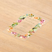 水カラフル色フローラ結婚の自然防峰 アクリル招待状 (レイダウン)