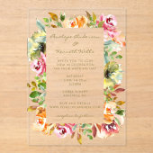 水カラフル色フローラ結婚の自然防峰 アクリル招待状 (正面)