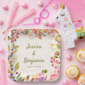 水カラフル色フローラ結婚名前をカスタムする ペーパープレート (パーティー)