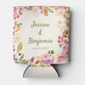 水カラフル色フローラ結婚名前をカスタムする 缶クーラー (正面)