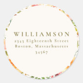 水カラフル色フローラ結婚差出人住所 ラウンドシール (正面)