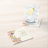 水カラフル色フローラ結婚式の日付を保存 スクエアペーパーコースター (インサイチュ)