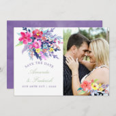 水カラフル色フローラ結婚式の日付を保存 セーブザデート (正面/裏面)