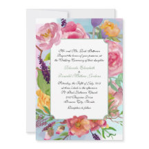 水カラフル色フローラ結婚式招待状