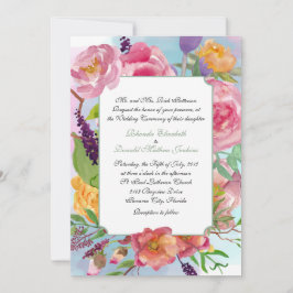 水カラフル色フローラ結婚式招待状 招待状