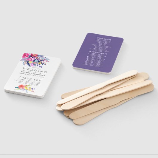 水カラフル色フローラ結婚式 プログラム ハンドファン (組立なし)