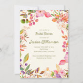 水カラフル色フローラ縁どブライダルシャワー 招待状 (正面)