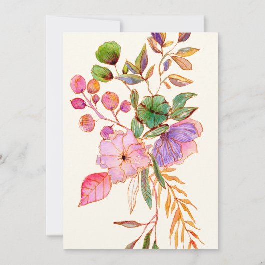 水カラフル色フローラ縁どブライダルシャワー 招待状 (裏面)