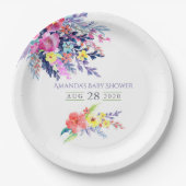 水カラフル色フローラ赤ちゃんシャワー ペーパープレート (正面)