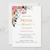 水カラフル色フローラ金ゴールドブライダルシャワー 招待状 (正面)