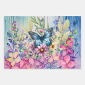 水カラフル色フローラ ラッピングペーパーシート (正面3)