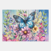 水カラフル色フローラ ラッピングペーパーシート (正面)