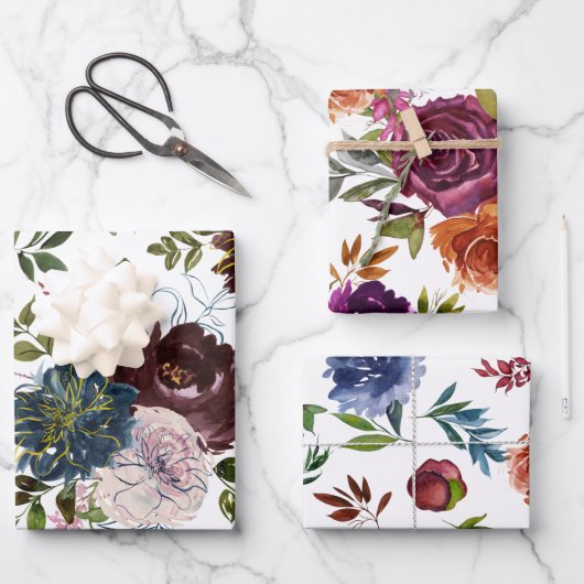水カラフル色フローラ ラッピングペーパーシート (正面)