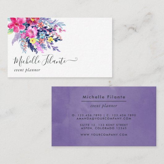 水カラフル色フローラ 名刺 (正面/裏面)
