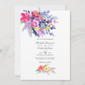 水カラフル色フローラQRコードRSVP結婚 招待状 (正面)