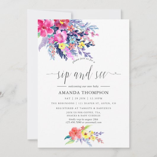 水カラフル色フローラsipと参照 招待状 (正面)