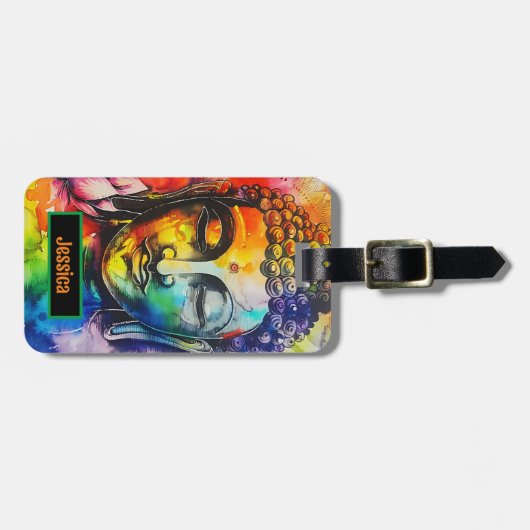 水カラフル色ブッダ ラゲッジタグ (正面横)