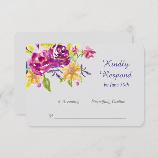 水カラフル色ブーケウェディングRSVP 出欠カード (正面/裏面)