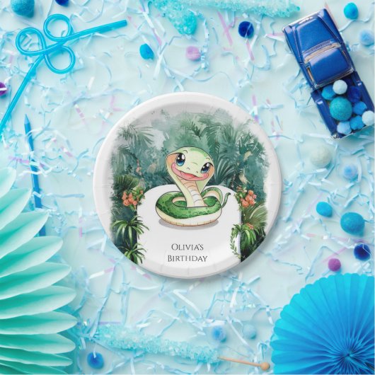 水カラフル色ヘビ誕生日 ペーパープレート (パーティー)