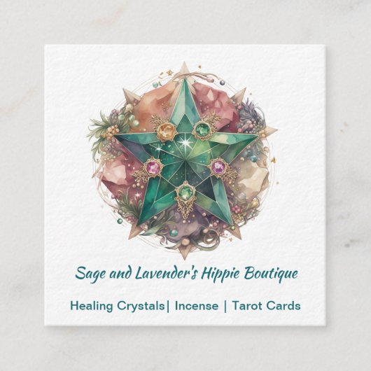 水カラフル色ペンタグラムのステンドグラス スクエア名刺 (正面)